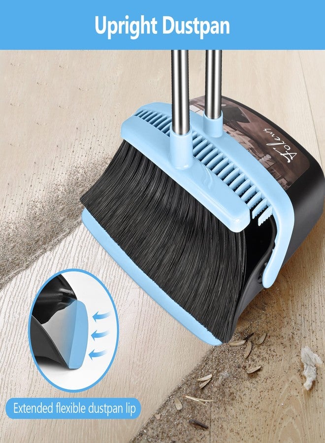 Folews Broom and Dustpan Set - 51 Inch Long Handle, Heavy Duty Commercial Large Combo for Lobby, Home, Kitchen, Outdoor, Indoor - Blue - Image 2